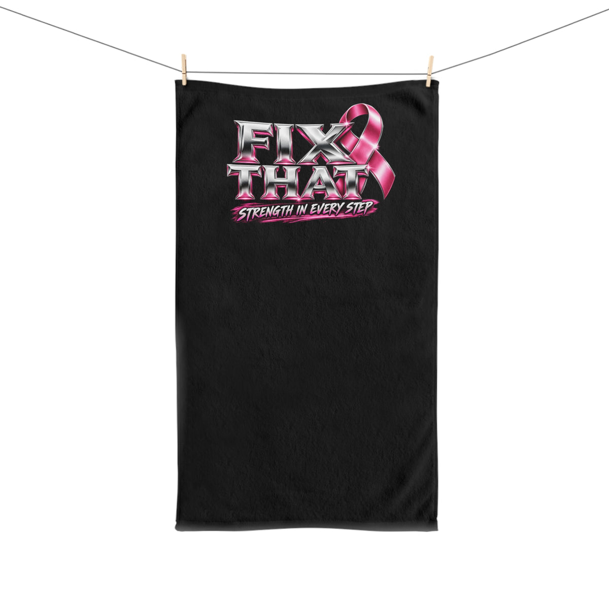 D3hundred FIX THAT Pink Ribbon Hand Towel — Black