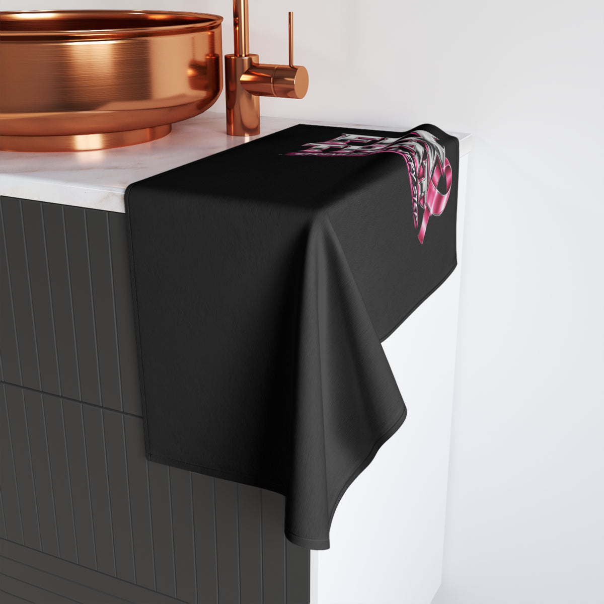 D3hundred FIX THAT Pink Ribbon Hand Towel — Black