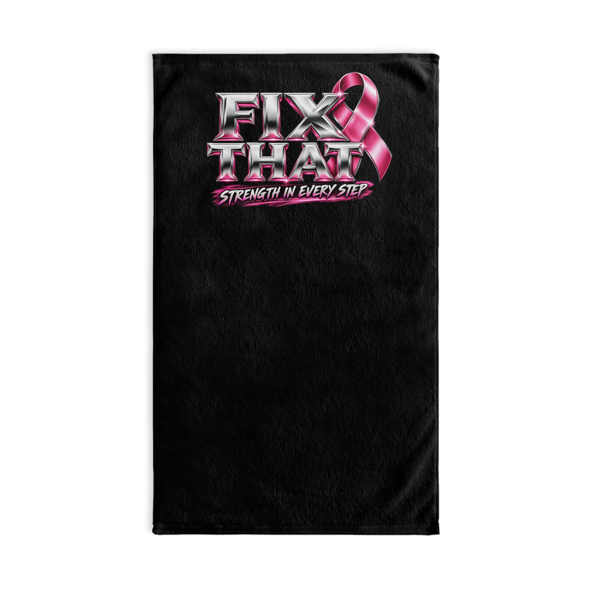 D3hundred FIX THAT Pink Ribbon Hand Towel — Black